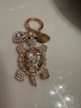 Gold Turtle Crystal Keychain Charm - Women Jewelry